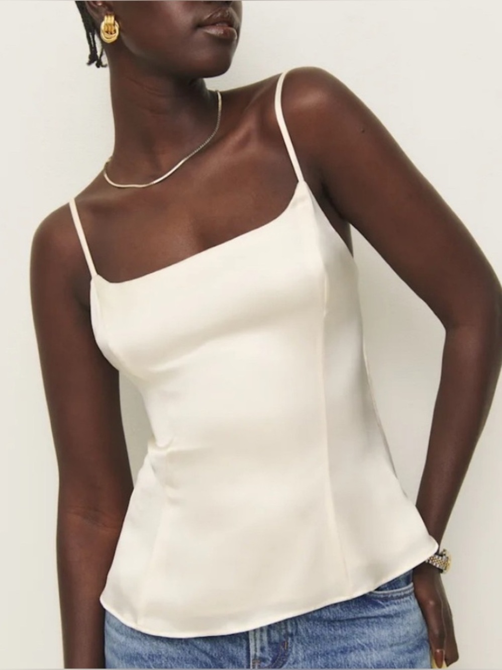Reformation Cream Satin Cowl Cami